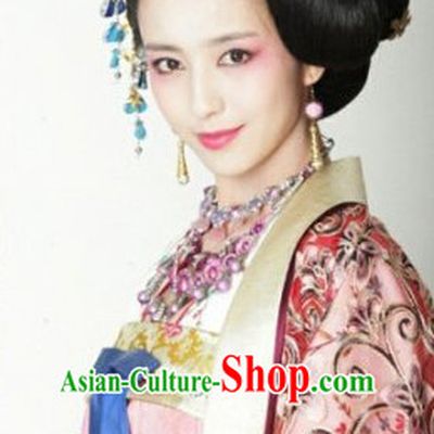Traditional Ancient Chinese Style Imperial Palace Royal Princess Queen Empress Black Full Wigs and Headpieces Hair Jewelry Set for Women and Girls