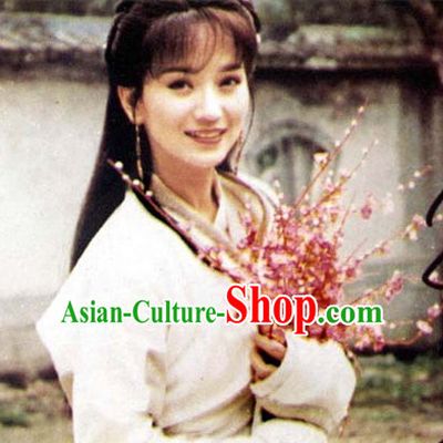 Traditional Ancient Chinese Style Lady Female Black Full Wigs and Headpieces Hair Jewelry Set for Women and Girls