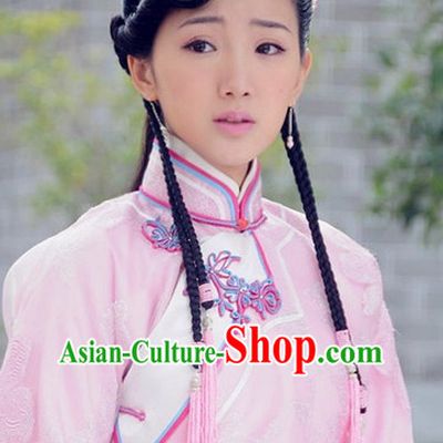 Traditional Ancient Chinese Style Lady Female Black Full Wigs and Headpieces Hair Jewelry Set for Women and Girls