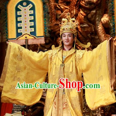 Custom Made Traditional Chinese Ancient Emperor Costumes and Crown Complete Set