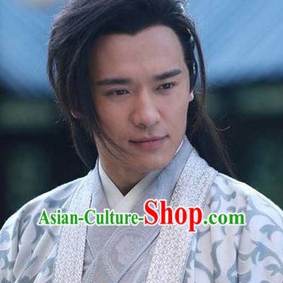 Ancient Chinese Traditional Style Samural Black Male Full Wigs