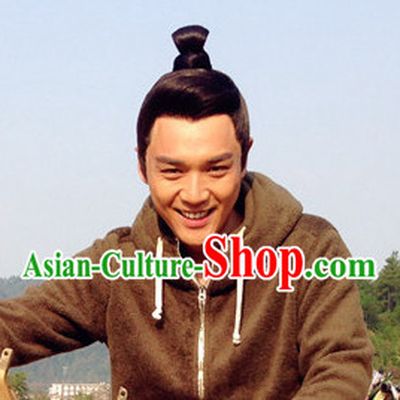 Ancient Chinese Traditional Style Samural Black Male Full Wigs