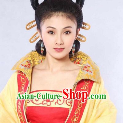 Ancient Chinese Traditional Style Queen Black Female Full Wigs and Hair Jewelry Set