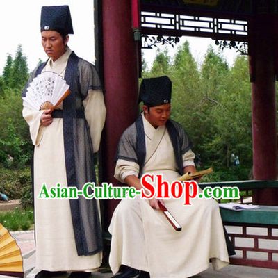 Traditional Chinese Ancient Teacher Painter Costume and Headband Complete Set for Men
