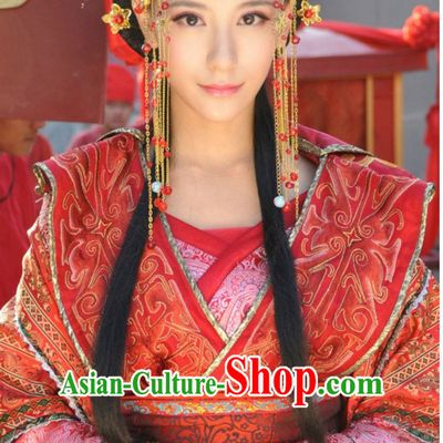 Traditional Chinese Ancient Lady Wedding Garment and Hairpieces Complete Set for Women