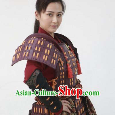 Traditional Chinese Ancient Female General Body Armor Costumes and Hairpieces Complete Set for Women