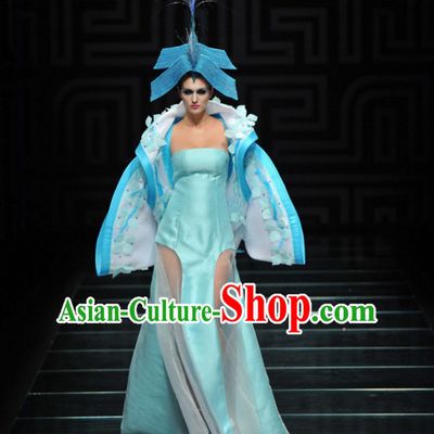 Asian Chinese Fashion Custom Tailored Custom Make Made to Order Chinese Style Fantasy Custom Made Professional Stage Performance Costumes and Hair Decoration Headwear Complete Set