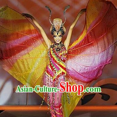 Asian Chinese Fashion Custom Tailored Custom Make Made to Order Chinese Style Fantasy Custom Made Professional Stage Performance Costumes and Hair Decoration Headwear Complete Set