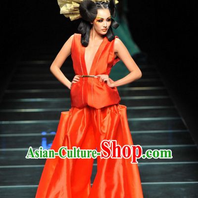 Asian Chinese Fashion Custom Tailored Custom Make Made to Order Chinese Style Fantasy Custom Made Professional Stage Performance Costumes and Hair Decoration Headwear Complete Set