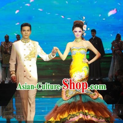 Asian Chinese Fashion Custom Tailored Custom Make Made to Order Chinese Style Fantasy Custom Made Professional Stage Performance Costumes and Hair Decoration Headwear Complete Set