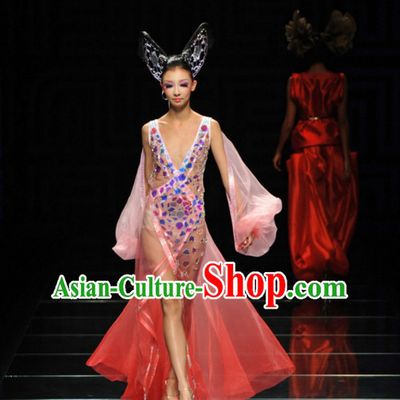 Asian Chinese Fashion Custom Tailored Custom Make Made to Order Chinese Style Fantasy Custom Made Professional Stage Performance Costumes and Hair Decoration Headwear Complete Set