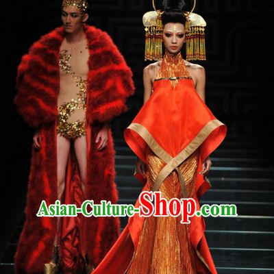 Asian Chinese Fashion Custom Tailored Custom Make Fantasy Red Fur Long Robe Garment