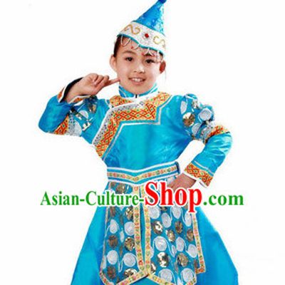 Chinese Traditional Ethnic Mongolian Suit and Hat Complete Set for Girls
