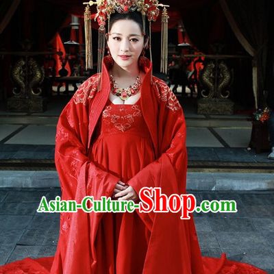 Chinese Bridal Hanfu Dress Clothing National Dress Ancient China Clothing Traditional Chinese Outfit Chinese Costumes and Headwear Complete Set for Brides