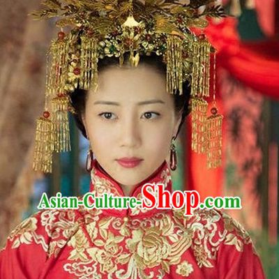 Chinese Traditional Bridal Hair Accessories Hair Sticks Hair Ornaments Chopsticks Gold Hair Pins Hairsticks Oriental Asian Head Jewellery Hair Clips Hair pIeces Hair Style
