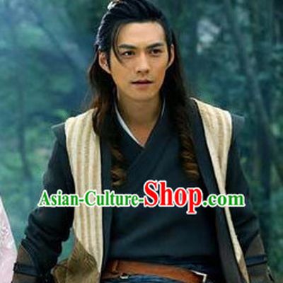 Chinese Traditional Black Male Long Wig and Hair Sticks Hair Ornaments Chopsticks Gold Hair Pins Hairsticks Oriental Asian Head Jewellery Hair Clips Hair pIeces Hair Style