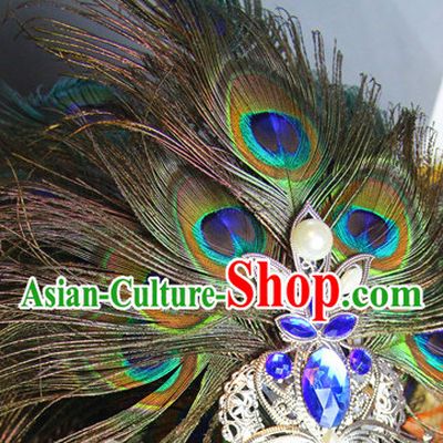 Ancient Chinese Imperial Royal Prince Peacock Feather Hair Jewelry Crown