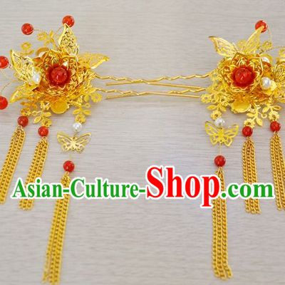 Chinese Traditional Ancient Imperial Hair Sticks Hair Ornaments Chopsticks Gold Hair Pins Hairsticks Oriental Asian Head Jewellery Hair Clips Hair pIeces Hair Style
