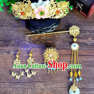 Chinese Traditional Ancient Imperial Hair Sticks Hair Ornaments Chopsticks Gold Hair Pins Hairsticks Oriental Asian Head Jewellery Hair Clips Hair pIeces Hair Style
