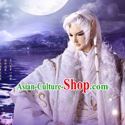 Ancient Chinese Imperial Royal Prince Long White Wigs for Men