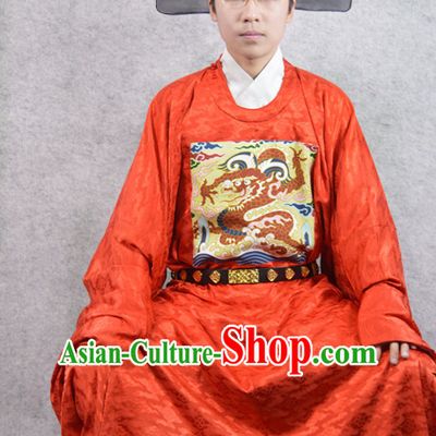 Red Chinese Official Costumes and Hat Complete Set for Men