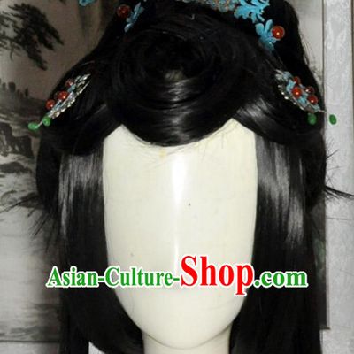 Ancient Chinese Imperial Royal Princess Long Black Wigs and Hair Jewelry