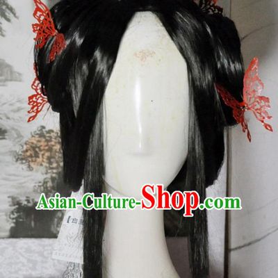 Ancient Chinese Imperial Royal Princess Long Black Wigs and Hair Jewelry