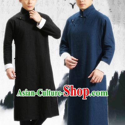Deep Blue Long Minguo Style Male Mandarin Robe for Men or Boys