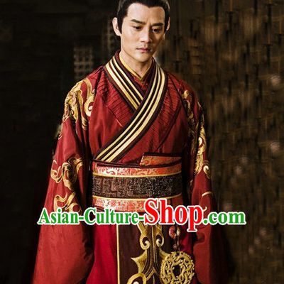 Ancient Chinese Emperor Garment and Crown Coronet Complete Set for Men