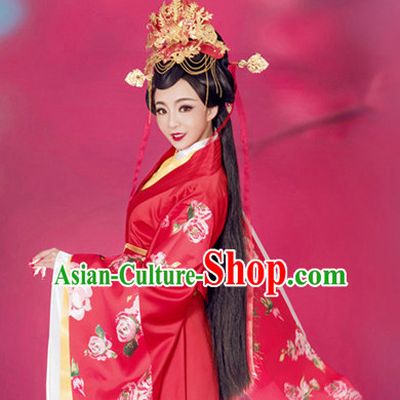 Ancient Chinese Bridal Wedding Garment and Headpieces Complete Set for Brides