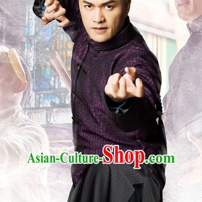 Traditional Chinese Style Mandarin Long Kung Fu Robe Complete Set for Men