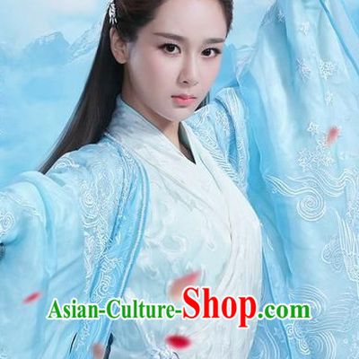 Ancient Traditional Chinese Style Fairy Dresses and Hair Jewelry Complete Set for Women