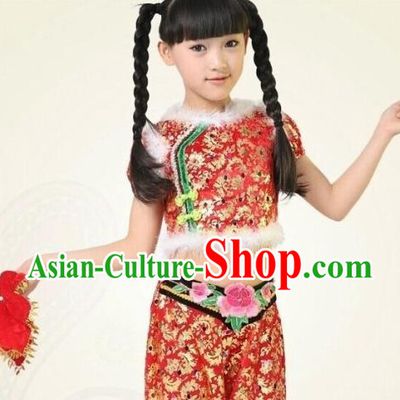 Chinese Competition Handkerchief Fan Dance Dress for Children Girls