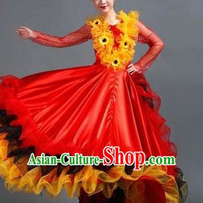 Chinese Ballroom Dance Costume and Headdress for Women Girls