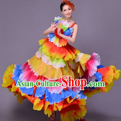 Traditional Chinese Flower Dance Flower Dancing Costume and Head Wear Complete Set for Women