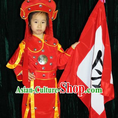 Chinese Opera Hua Mulan Flag Warrior and Hat Complete Set for Men