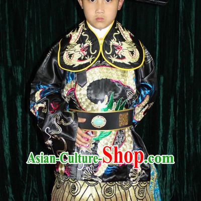 Chinese Opera Bao Gong Judge Official Dragon Embroidery Costume and Hat Complete Set for Children Boys