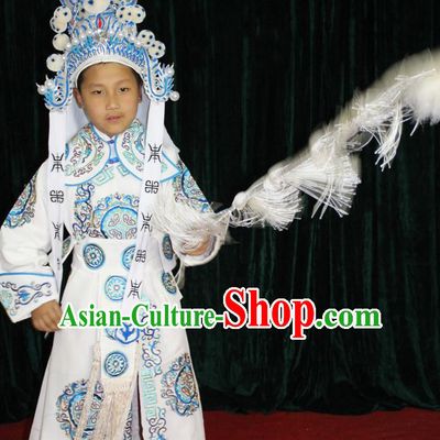 Chinese Opera Wusheng Embroidery Costume and Hat Complete Set for Children Boys