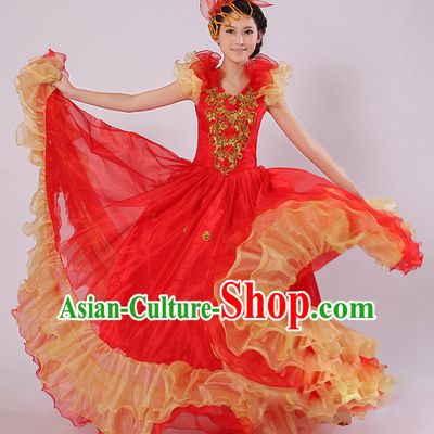 Chinese Stage Spainish Dance Costumes and Headdress for Women