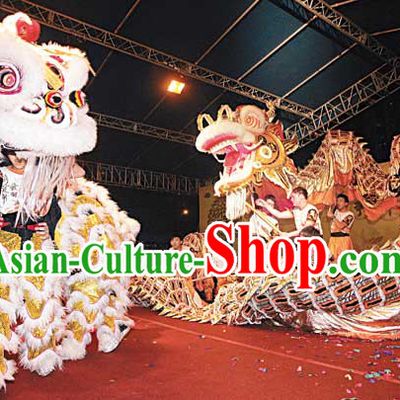 White Top Competition and Parade Chinese Traditional Lion Dance Costume Complete Set