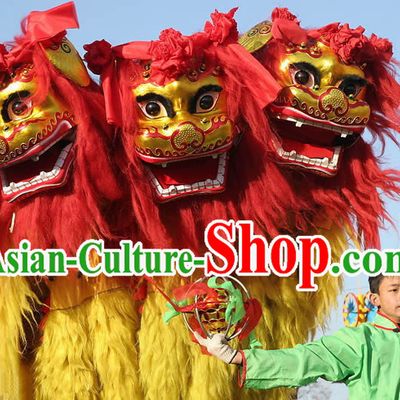 Chinese Traditional Hebei Province Northern Lion Dancing Costume Complete Set