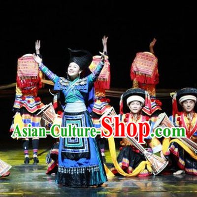 Top Chinese Traditional Miao Ethnic Clothing and Hat Complete Set for Women or Girls