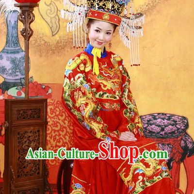 Top Chinese Traditional Ancient Princess Bridal Wedding Dresses and Hat Complete Set for Women or Girls