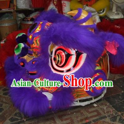 Top Purple Chinese Classic 100_ Natural Long Wool Fut San Style Lion Dance Costumes Complete Set