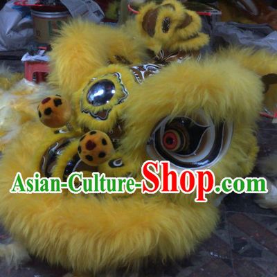 Top Yellow Chinese Classic 100_ Natural Long Hok San Style Lion Dance Costumes Complete Set