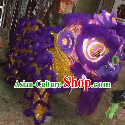 Top Purple Chinese Traditional 100_ Natural Long Futsan Style Lion Dance Costumes Complete Set