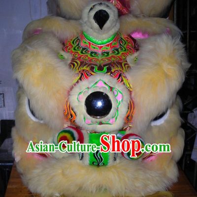 Top Beige Chinese Traditional 100_ Natural Long Wool Futsan Style Lion Dancing Uniform Complete Set