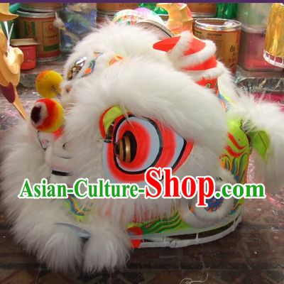 Top White 100_ Natural Long Wool Chinese Traditional Futsan Style Lion Dancing Uniform Complete Set
