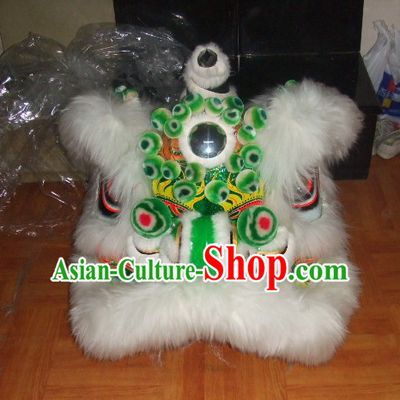 Top White More Balls 100_ Natural Long Wool Chinese Traditional Futsan Style Lion Dancing Uniforms Complete Set