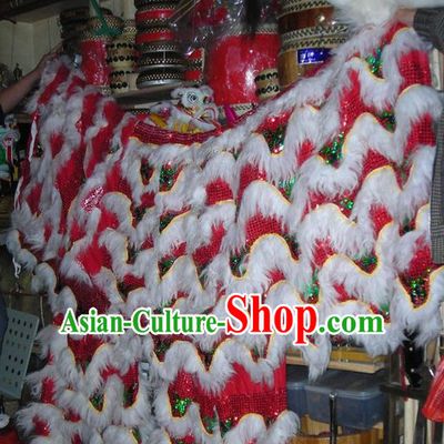 Chinese Traditional 100_ Natural Long Wool Lion Dance Body Costumes Pants Claws Set